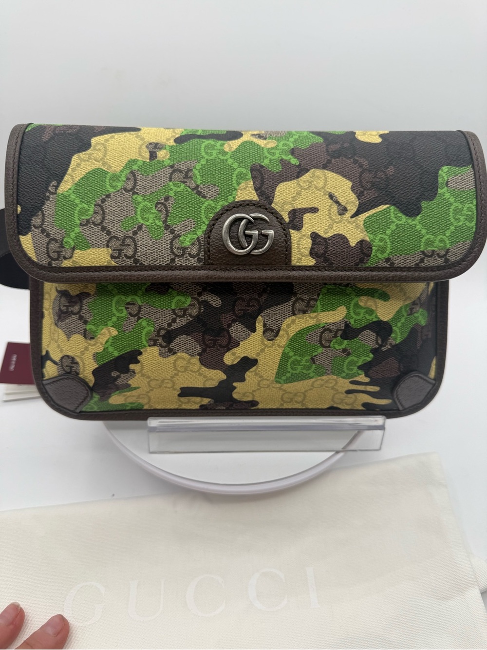 NWT Gucci Green Yellow Brown Camo GG Unisex messenger Bag
